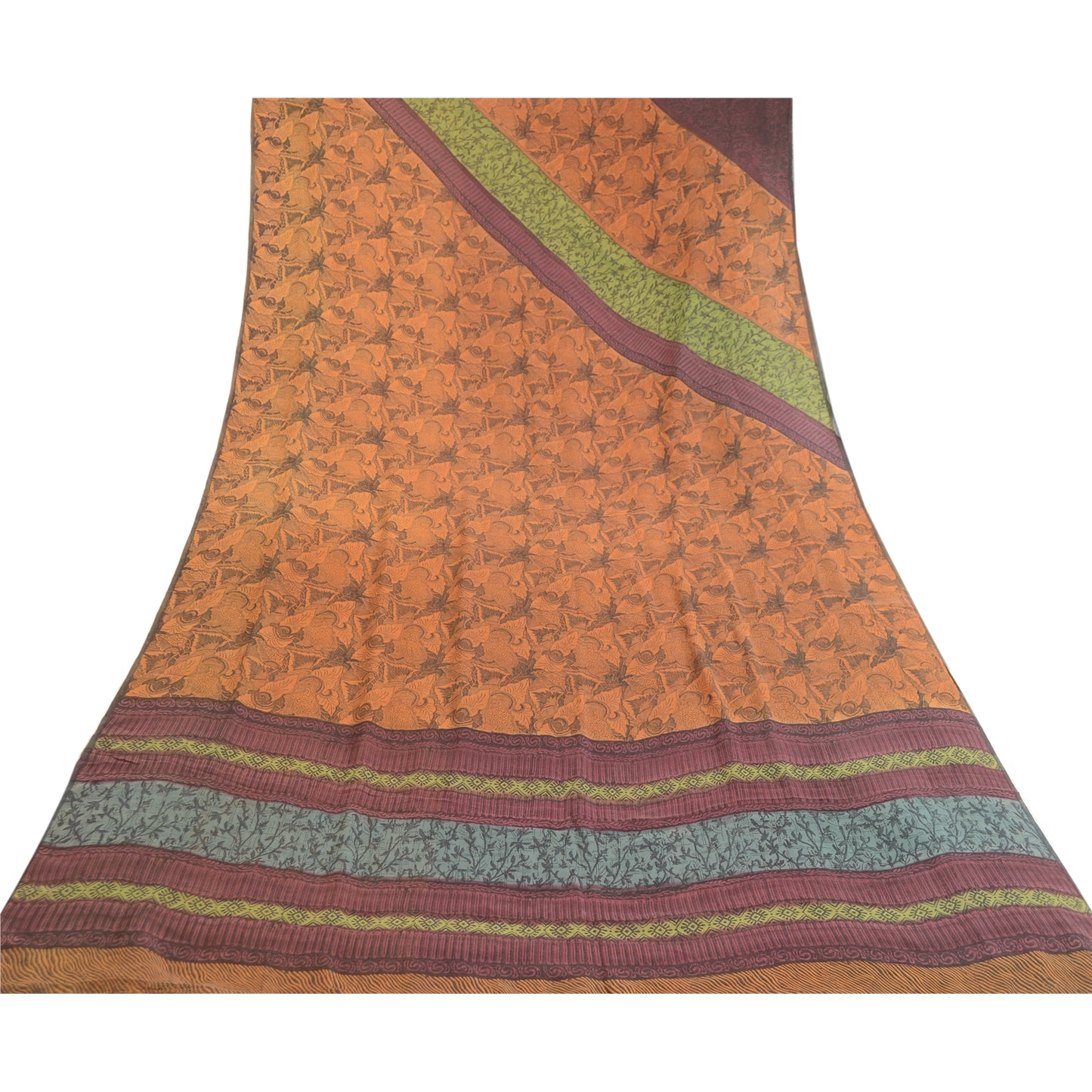 Sanskriti Vintage Sarees Multi Pure Georgette Silk Printed Sari 5yd Craft Sustainable Fabric