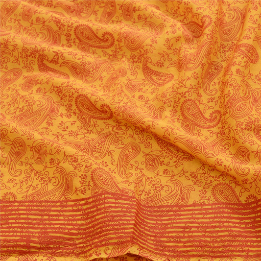 Sanskriti Vintage Sarees Yellow Pure Georgette Silk Printed Sari Craft Sustainable Fabric