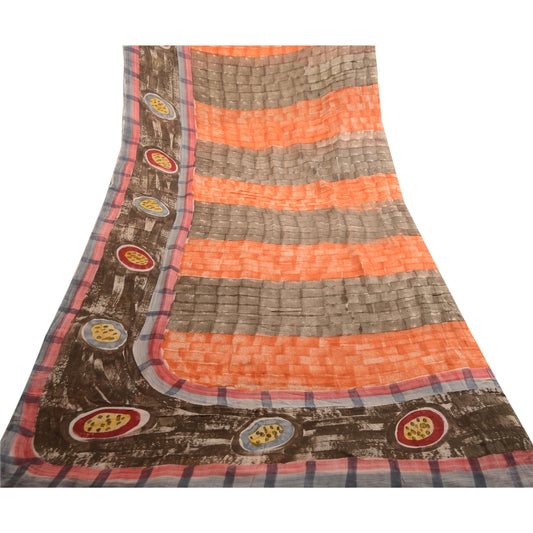 Sanskriti Vintage Sari 100% Pure Georgette Silk Multicolor Printed Saree 5 Yd Decor Craft Fabric Boho Quilting Material For DIY Projects