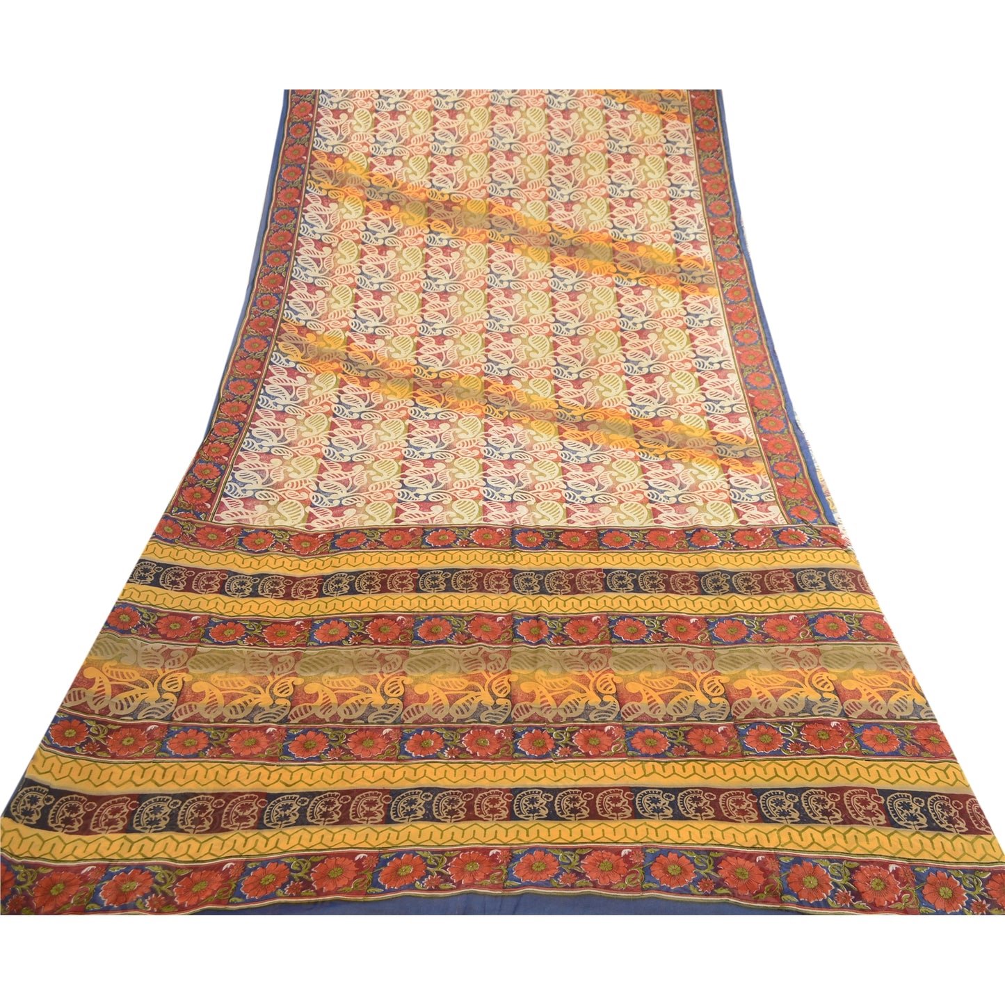 Sanskriti Vintage Sarees 100% Pure Georgette Silk Printed Sari Craft 5 YD Sustainable Fabric