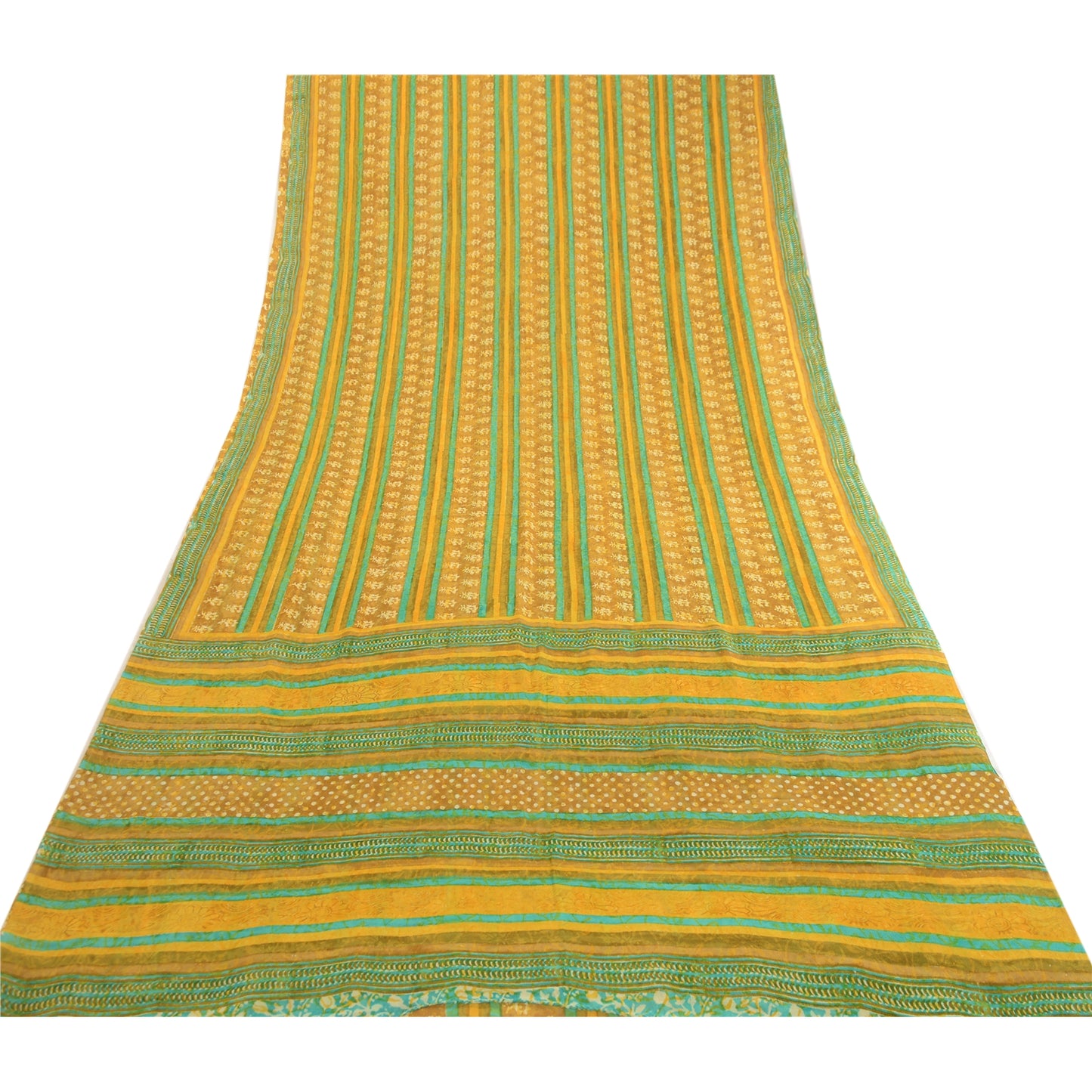 Sanskriti Vintage Mustard Sarees Pure Georgette Silk Printed Sari Craft Sustainable Fabric
