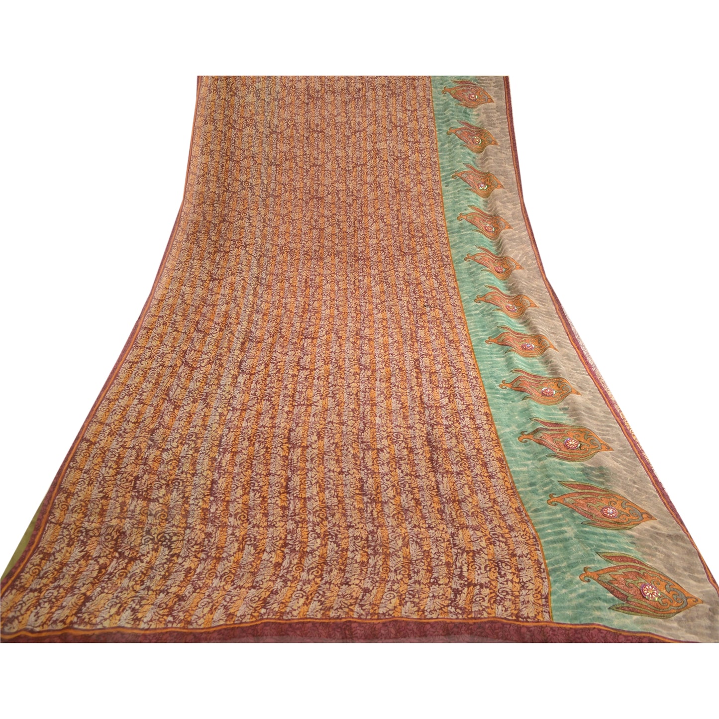 Sanskriti Vintage Dark Red Sarees Pure Georgette Silk Printed Sari Craft Sustainable Fabric