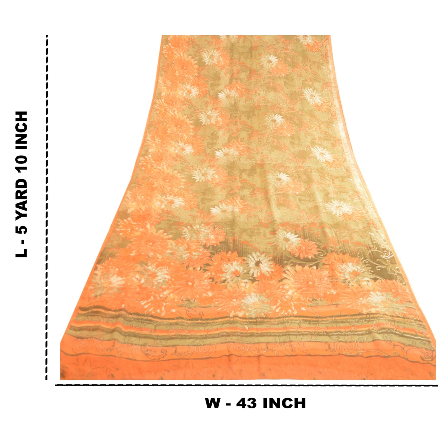 Sanskriti Vintage Sarees Green Pure Georgette Silk Printed Sari 5yd Craft Sustainable Fabric