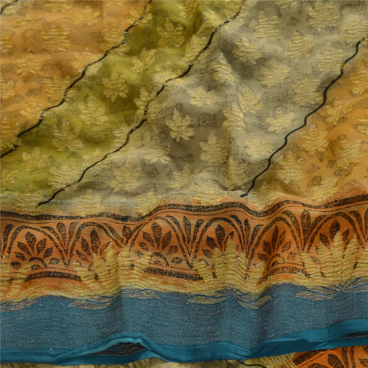 Sanskriti Vintage Sarees Multi Print Woven Pure Georgette Silk Sari Craft Sustainable Fabric