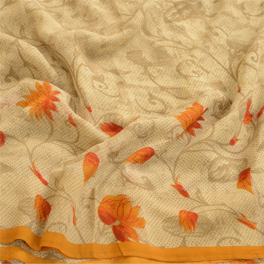 Сари Sanskriti Vintage, зеленое сари из чистого шелка-жоржета с принтом, 5 ярдов, ткань для рукоделия из экологически чистой ткани