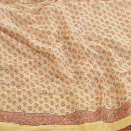 Sanskriti Vintage Sarees Ivory Blend Georgette Printed Sari Floral Craft Sustainable Fabric
