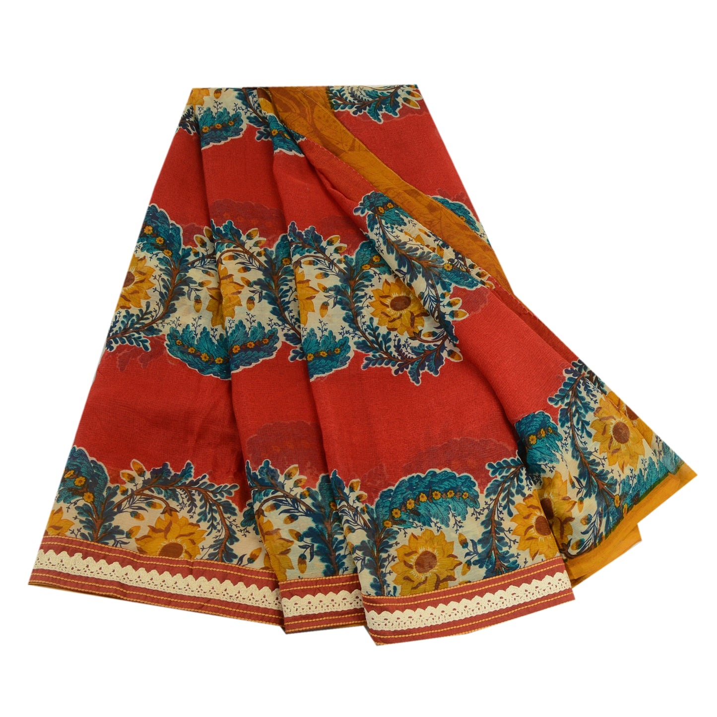 Sanskriti Vintage Sarees Red Pure Georgette Silk Printed Sari Soft Craft Sustainable Fabric