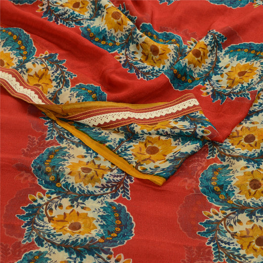 Sanskriti Vintage Sarees Red Pure Georgette Silk Printed Sari Soft Craft Sustainable Fabric