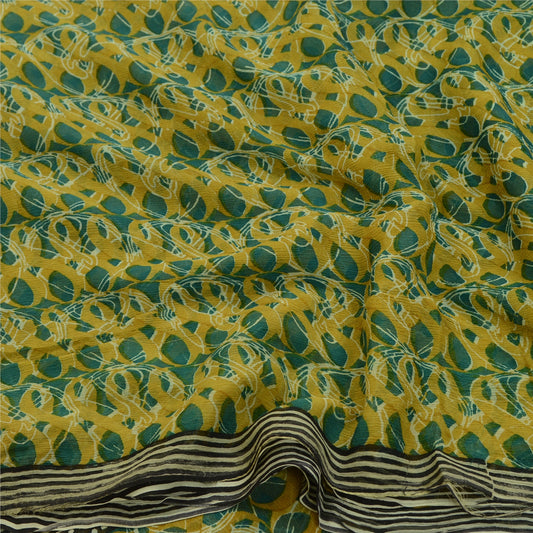 Sanskriti Vintage Sarees Green Pure Chiffon Silk Printed Sari Soft Craft Sustainable Fabric