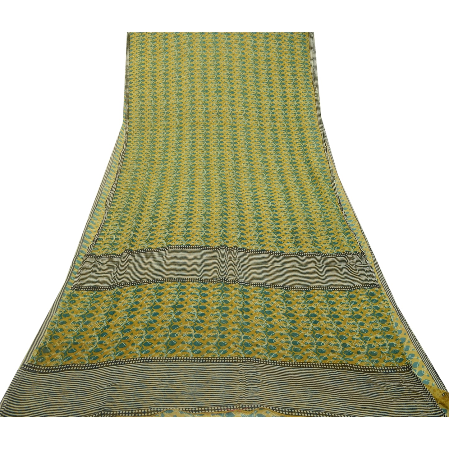 Sanskriti Vintage Sarees Green Pure Chiffon Silk Printed Sari Soft Craft Sustainable Fabric