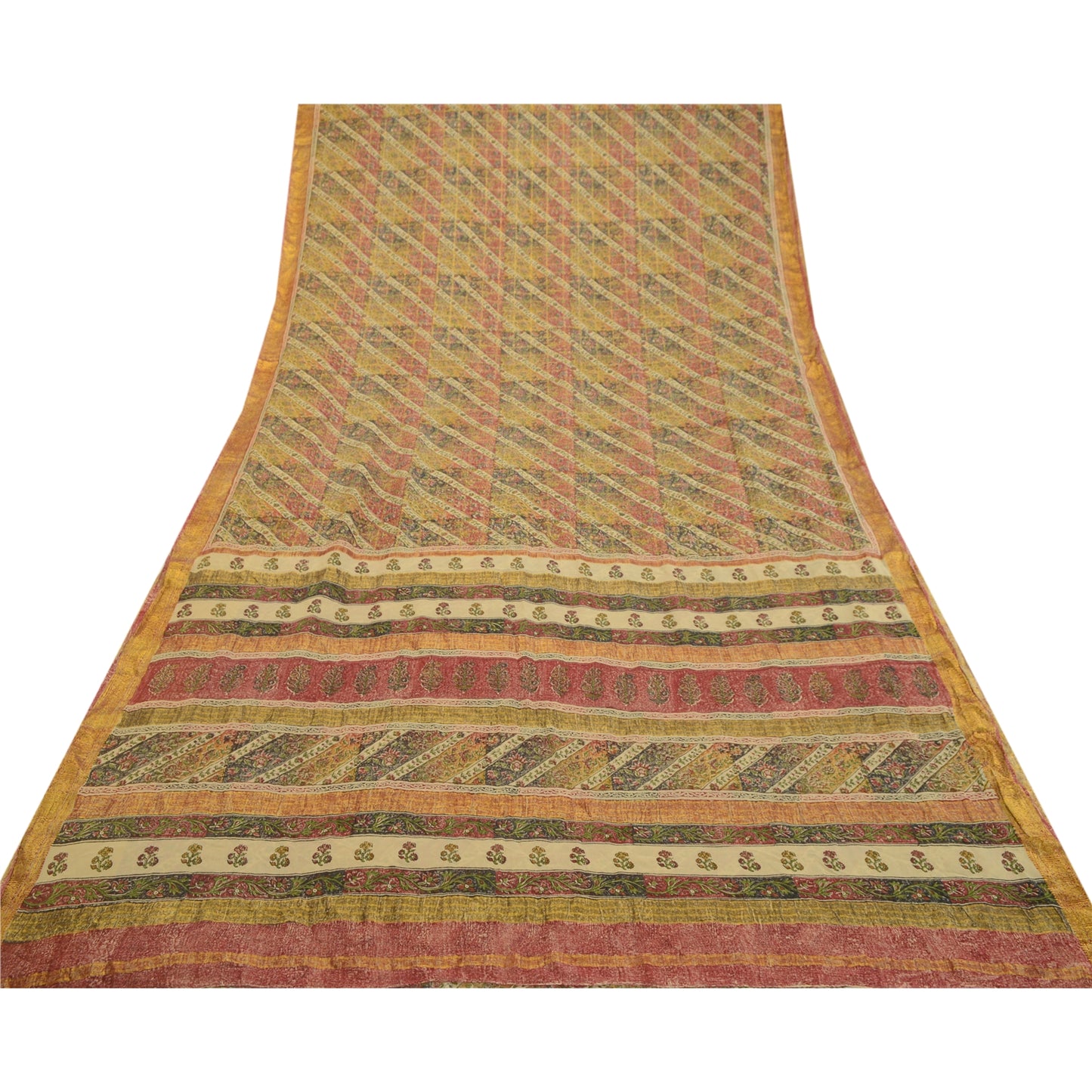 Sanskriti Vintage Sarees Multi Pure Georgette Silk Printed Sari 5yd Craft Sustainable Fabric