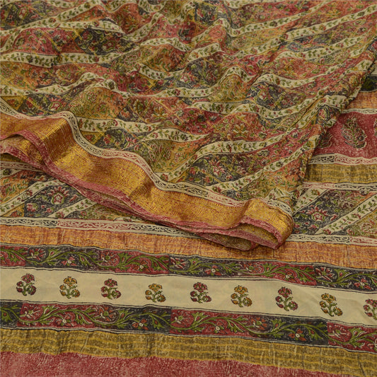 Sanskriti Vintage Sarier Multi Ren Georgette Silke Trykt Sari 5yd Håndværk Bæredygtigt Stoff