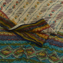 Load image into Gallery viewer, Sanskriti Vintage Sarees Pale-Cream Pure Chiffon Silk Printed Sari Craft Fabric
