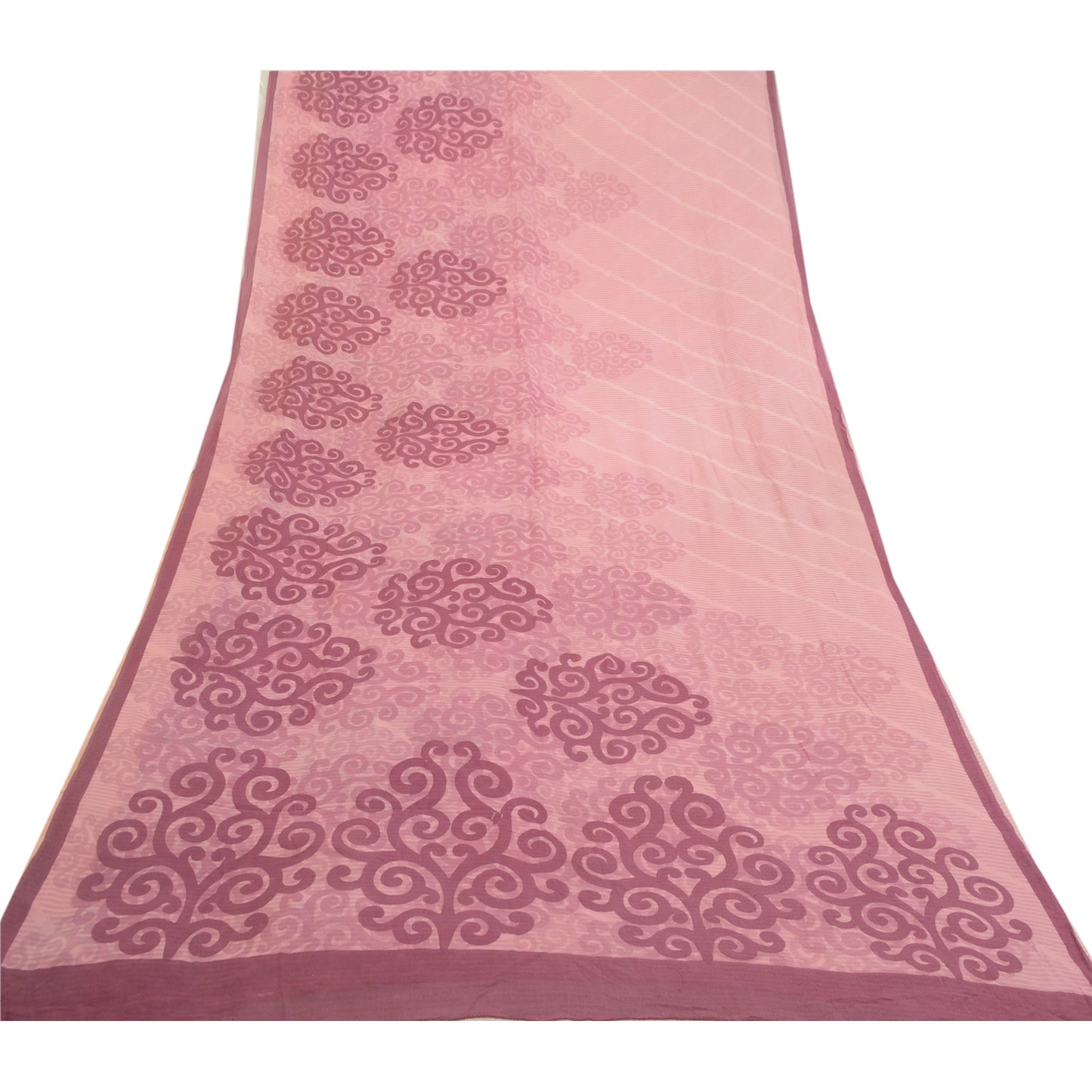 Sanskriti Vintage Sarees Mauve Pure Georgette Silk Printed Sari 5yd Craft Sustainable Fabric