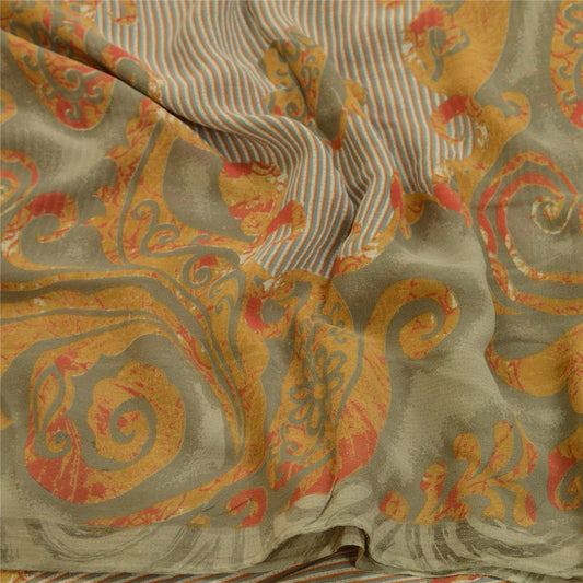 Sanskriti Vintage Sarees Multi Pure Georgette Silk Printed Sari 5yd Craft Sustainable Fabric