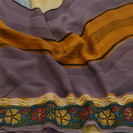 Sanskriti Vintage Sarier Multi Ren Georgette Silke Trykt Sari 5yd Håndværk Bæredygtigt Stoff