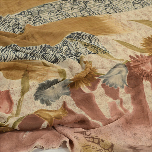 Sanskriti Vintage Sarees Mauve Printed Pure Georgette Silk Sari 5yd Craft Sustainable Fabric