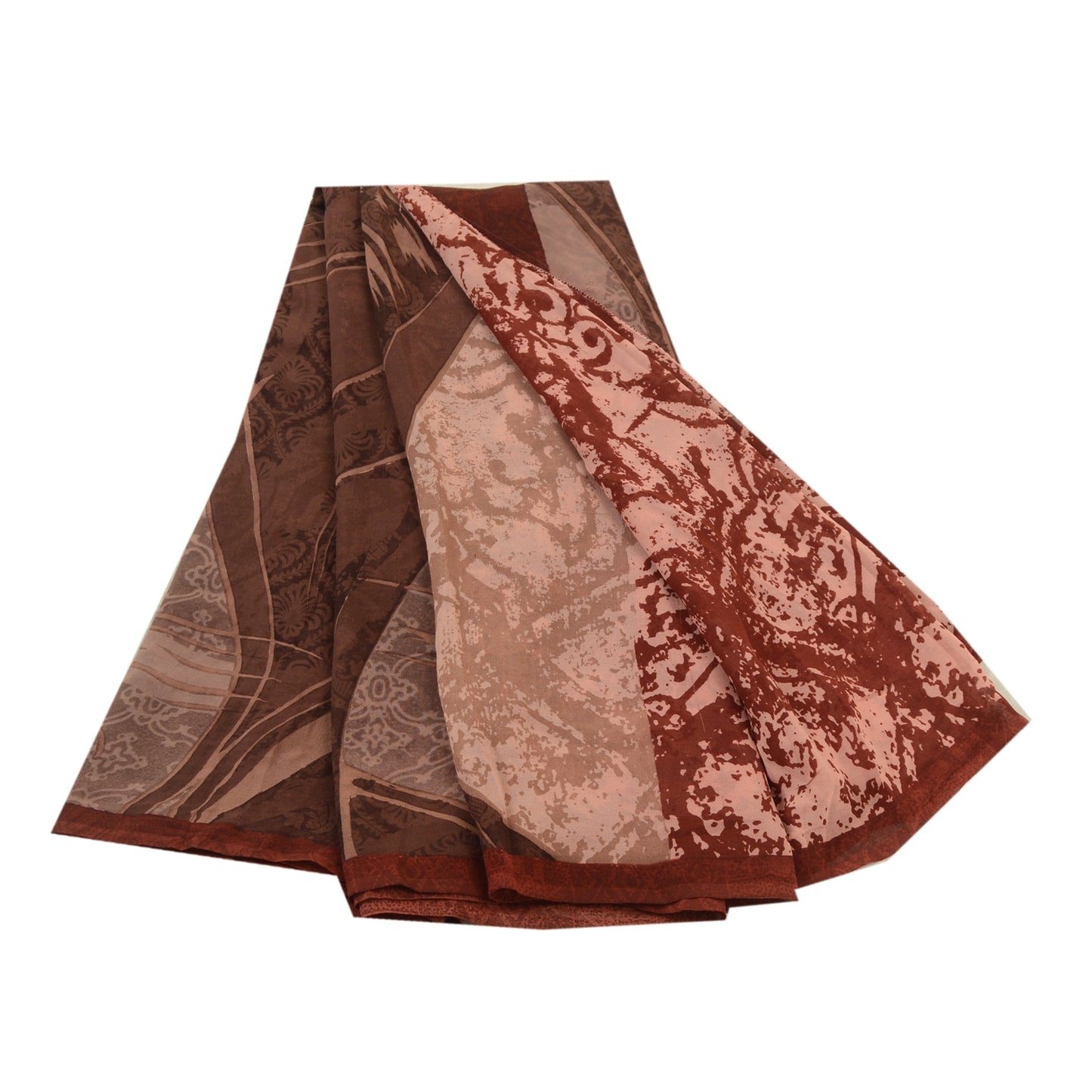 Sanskriti Vintage Sarees Dusty Red Pure Georgette Silk Printed Sari Craft Sustainable Fabric