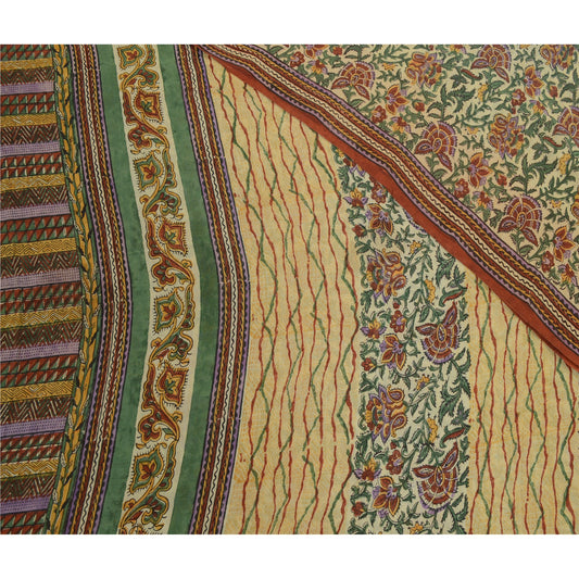 Sanskriti Vintage Sarier Multi Ren Georgette Silke Trykt Sari 5yd Håndværk Bæredygtigt Stoff
