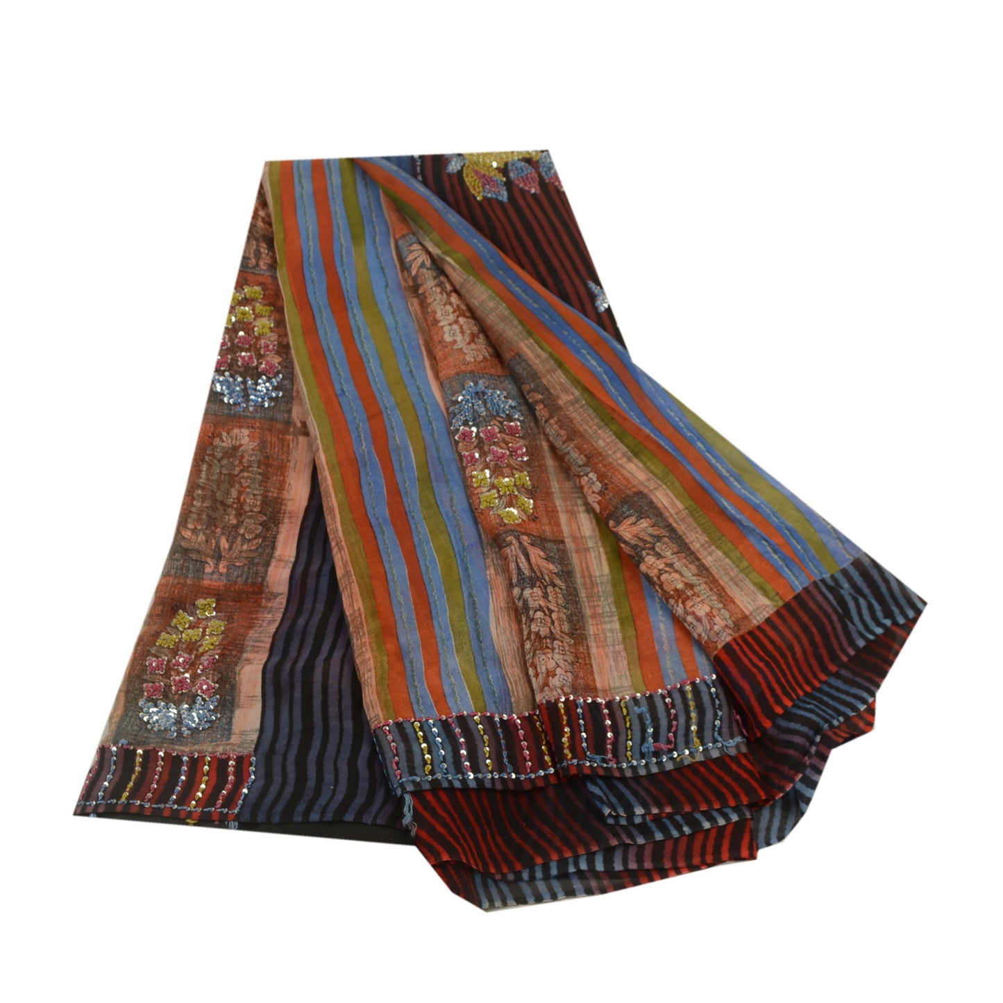 Sanskriti Vintage Sarees Håndperlede Ren Georgette Silke Print Sari Håndlavet Bæredygtigt Stoff