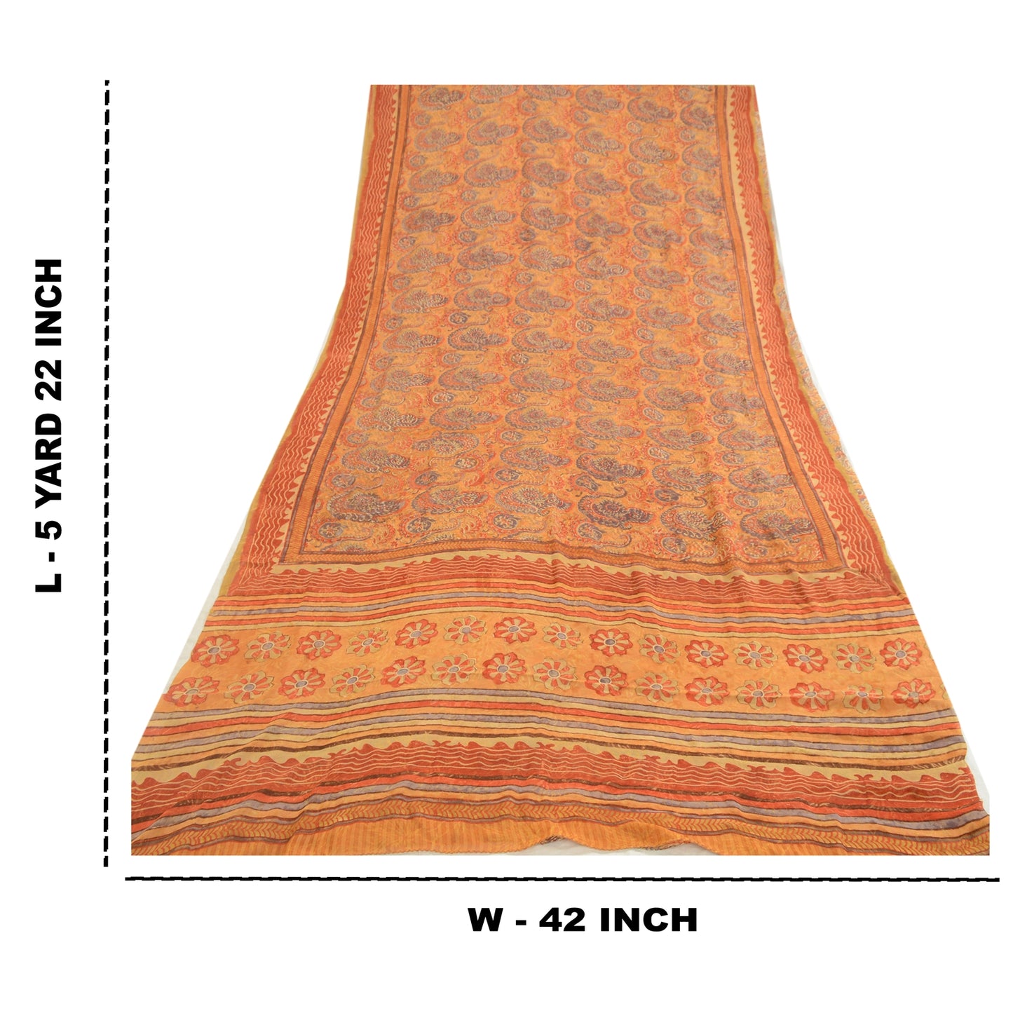 Sanskriti Vintage Sarees Saffron Pure Georgette Silk Printed Sari Craft Sustainable Fabric