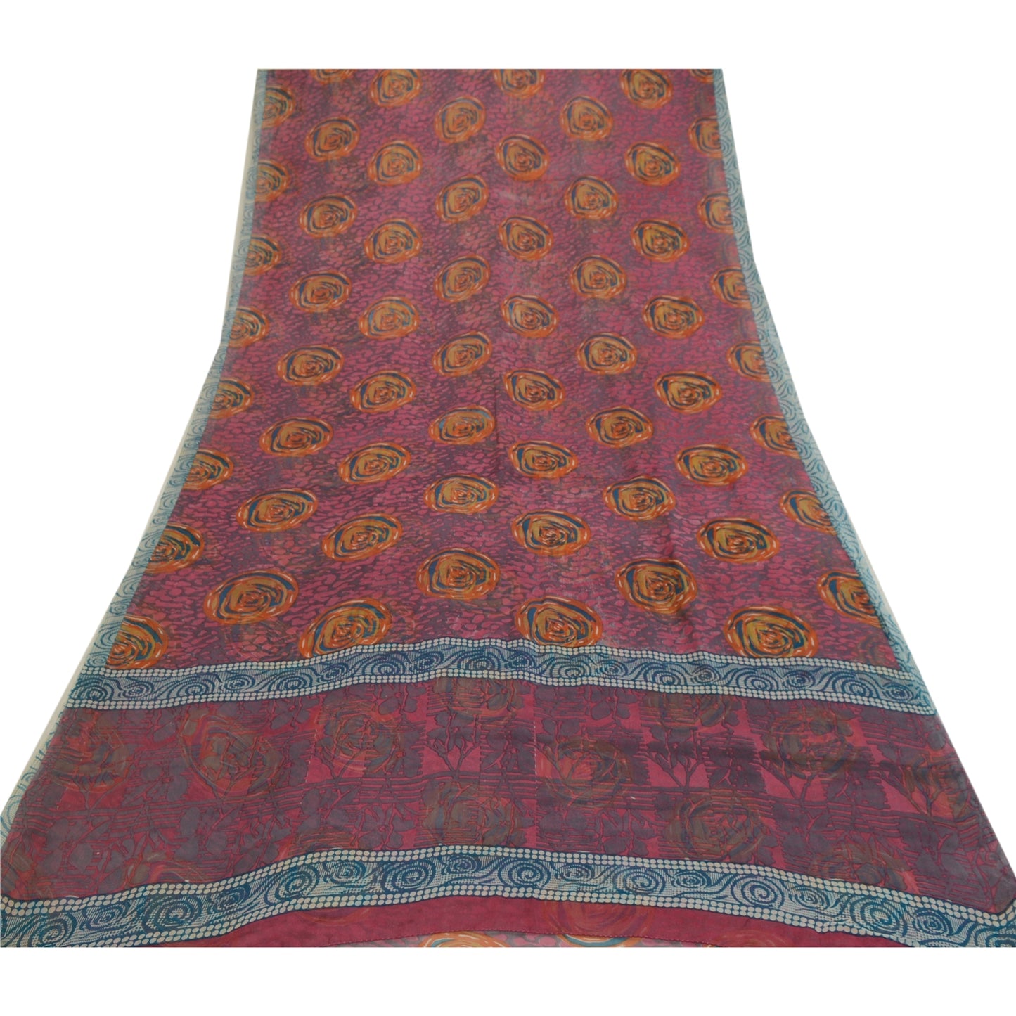 Sanskriti Vintage Sarees Indian Blue Pure Georgette Silk Print Sari Craft Sustainable Fabric