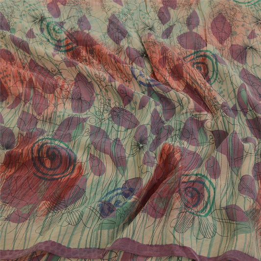 Sanskriti Vintage Sarier Multi Ren Georgette Silke Trykt Sari 5yd Håndværk Bæredygtigt Stoff