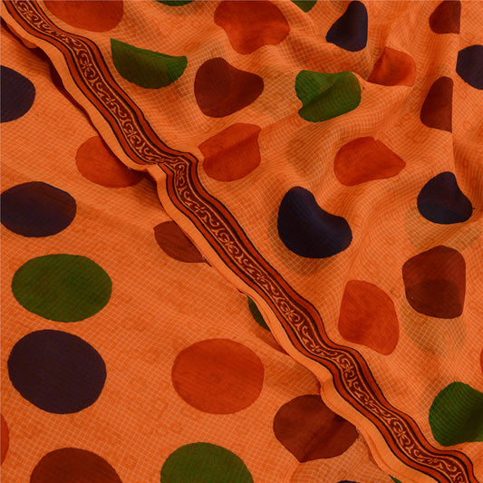 Sanskriti Vintage Sarees Rød-Orange Kota Doria Ren Georgette Print Sari Bæredygtigt Stof