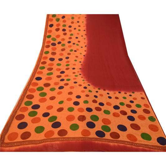 Сари Санскрити Винтаж Красно-оранжевый Кота Дориа Чистый Жоржет Принт Сари Экологичная Ткань
