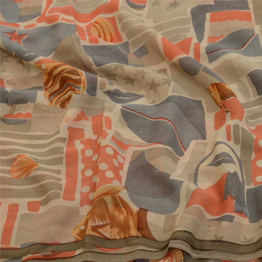 Sanskriti Vintage Sarees Flerfarvet Ren Georgette Silke Trykt Sari Håndværk Bæredygtigt Stoff