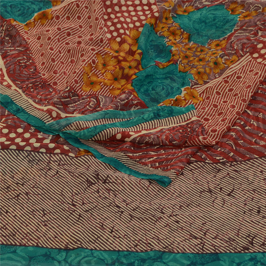 Sanskriti Vintage Sarees Red Pure Georgette Silk Printed Sari Soft Craft Sustainable Fabric