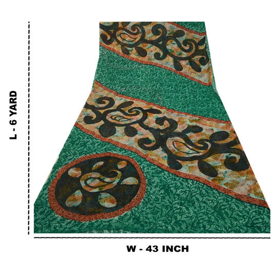 Sanskriti Vintage Sarees Indisk Grøn Blend Georgette Trykt Sari Håndværk Bæredygtigt Stoff