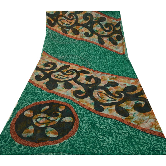 Sanskriti Vintage Sarees Indisk Grøn Blend Georgette Trykt Sari Håndværk Bæredygtigt Stoff