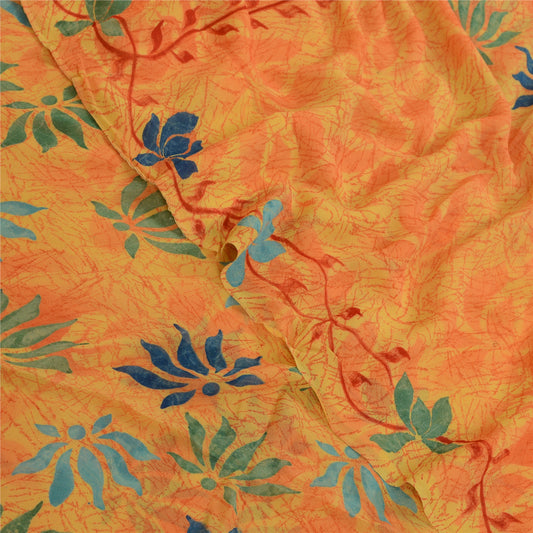 Sanskriti Vintage Sarees Gule Ren Georgette Silke Trykt Sari Håndværk Bæredygtigt Stof