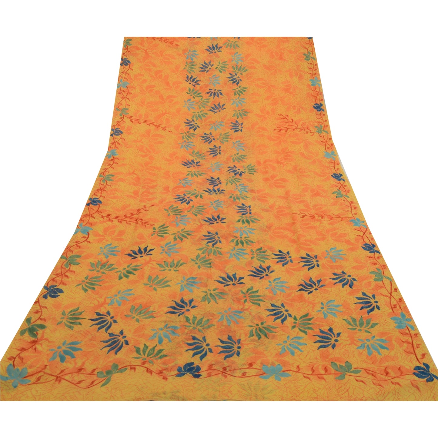 Sanskriti Vintage Sarees Gule Ren Georgette Silke Trykt Sari Håndværk Bæredygtigt Stof