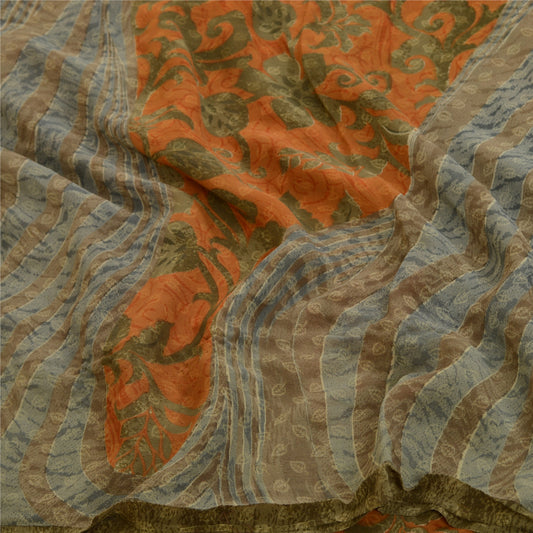 Sanskriti Vintage Sarees Flerfarvet Ren Georgette Silke Trykt Sari Håndværk Bæredygtigt Stoff