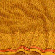 Sanskriti Vintage Sarees Yellow Pure Chiffon Silk Printed Sari 5yd Craft Fabric