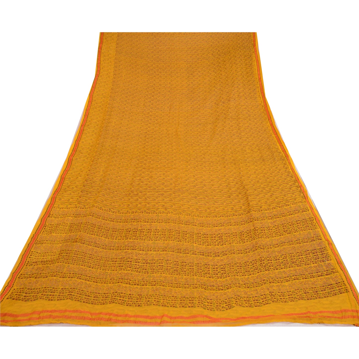 Sanskriti Vintage Sarees Yellow Pure Chiffon Silk Printed Sari 5yd Craft Sustainable Fabric