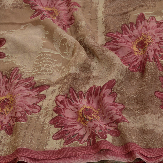 Sanskriti Vintage Brown/Green Sarees Pure Georgette Silk Print Sari Craft Sustainable Fabric