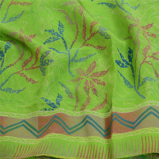 Sanskriti Vintage Green Sarees Pure Georgette Silk Printed Sari Craft Sustainable Fabric