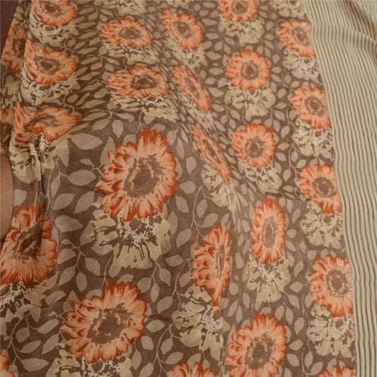 Sanskriti Vintage Brown/Cream Sarees Pure Georgette Silk Print Sari Craft Sustainable Fabric