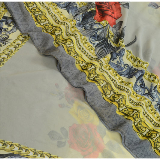 Sanskriti Vintage Sarees Indisk Grå Digitaltrykt Sari Georgette Håndværk Bæredygtigt Stof