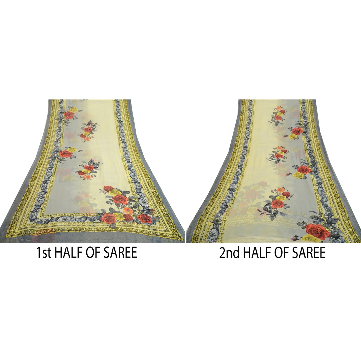 Sanskriti Vintage Sarees Indian Gray Digital Printed Sari Georgette Craft Sustainable Fabric