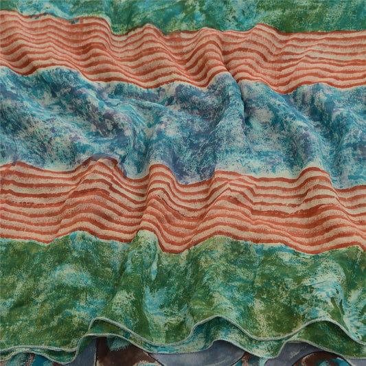 Sanskriti Vintage Sarier Multi Ren Georgette Silke Trykt Sari 5yd Håndværk Bæredygtigt Stoff
