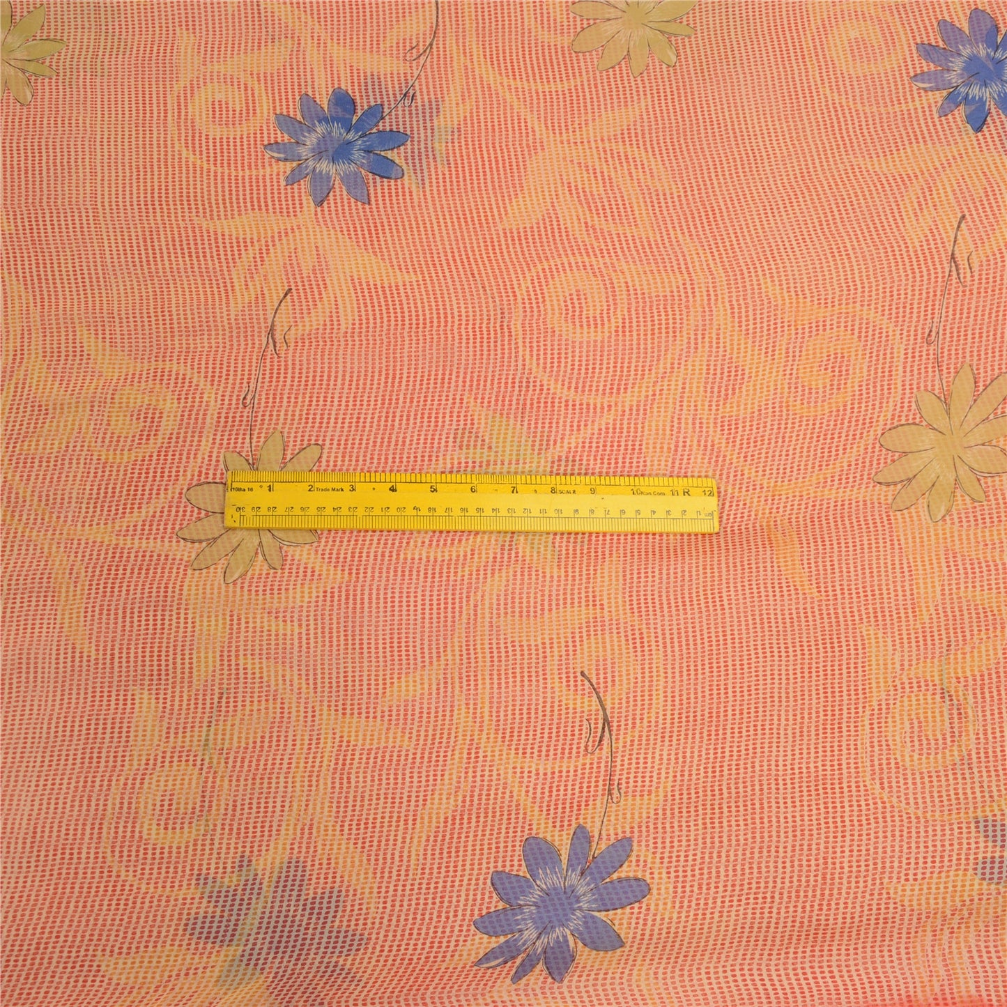Sanskriti Vintage Sarees Peach/Red Pure Georgette Silk Print Sari Craft Sustainable Fabric