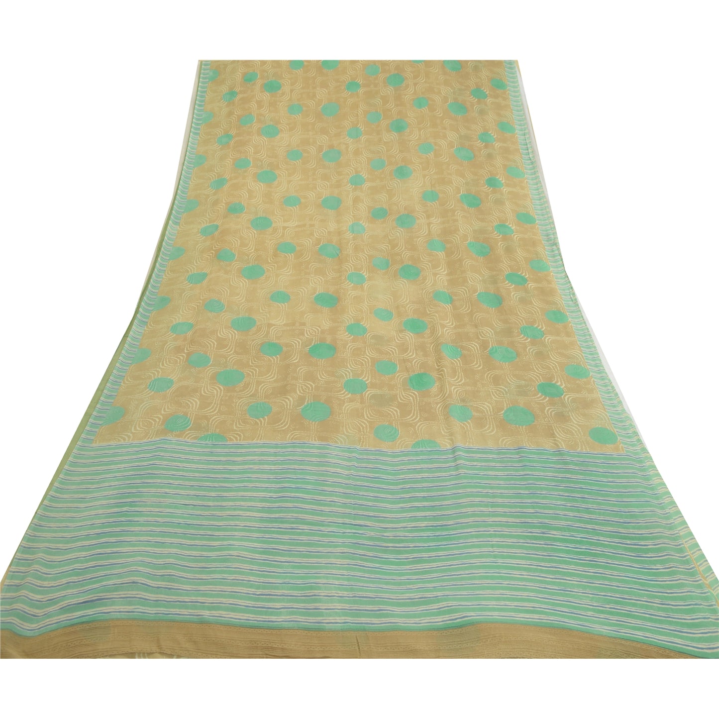 Sanskriti Vintage Sarees Green Pure Georgette Silk Printed Sari 5yd Craft Sustainable Fabric