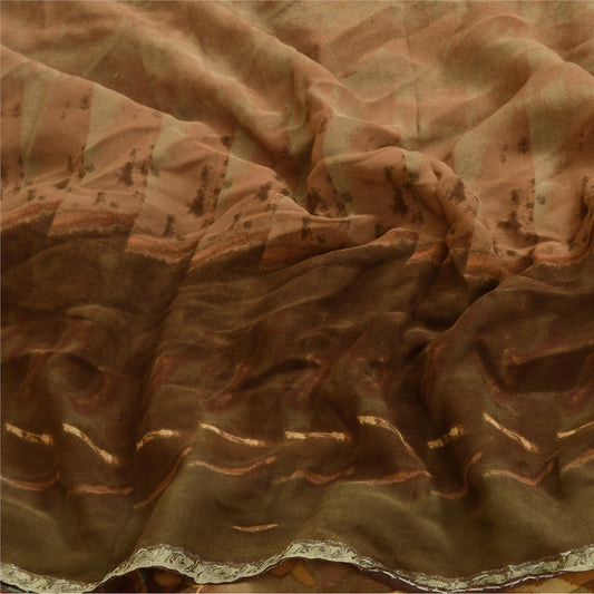 Sanskriti Vintage Sarees Flerfarvet Ren Georgette Sari Trykt 5yd Håndværk Bæredygtigt Stoff