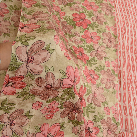 Sanskriti Vintage Sarees Støvet-rød Ren Georgette Silke Sari Trykt Håndværk Bæredygtigt Stoff