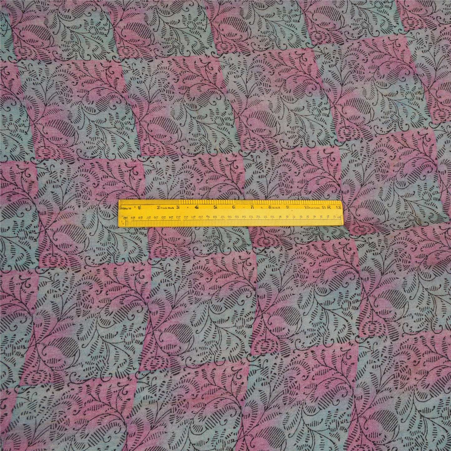 Sanskriti Vintage Sarees Pink/Blue Pure Georgette Silk Sari Printed Craft Sustainable Fabric