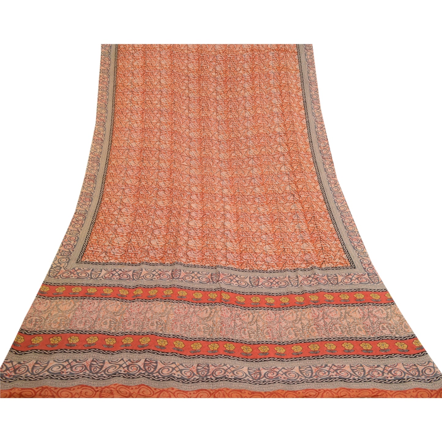 Sanskriti Vintage Sarees Hand Block Printed Pure Georgette Sari 5yd Craft Sustainable Fabric